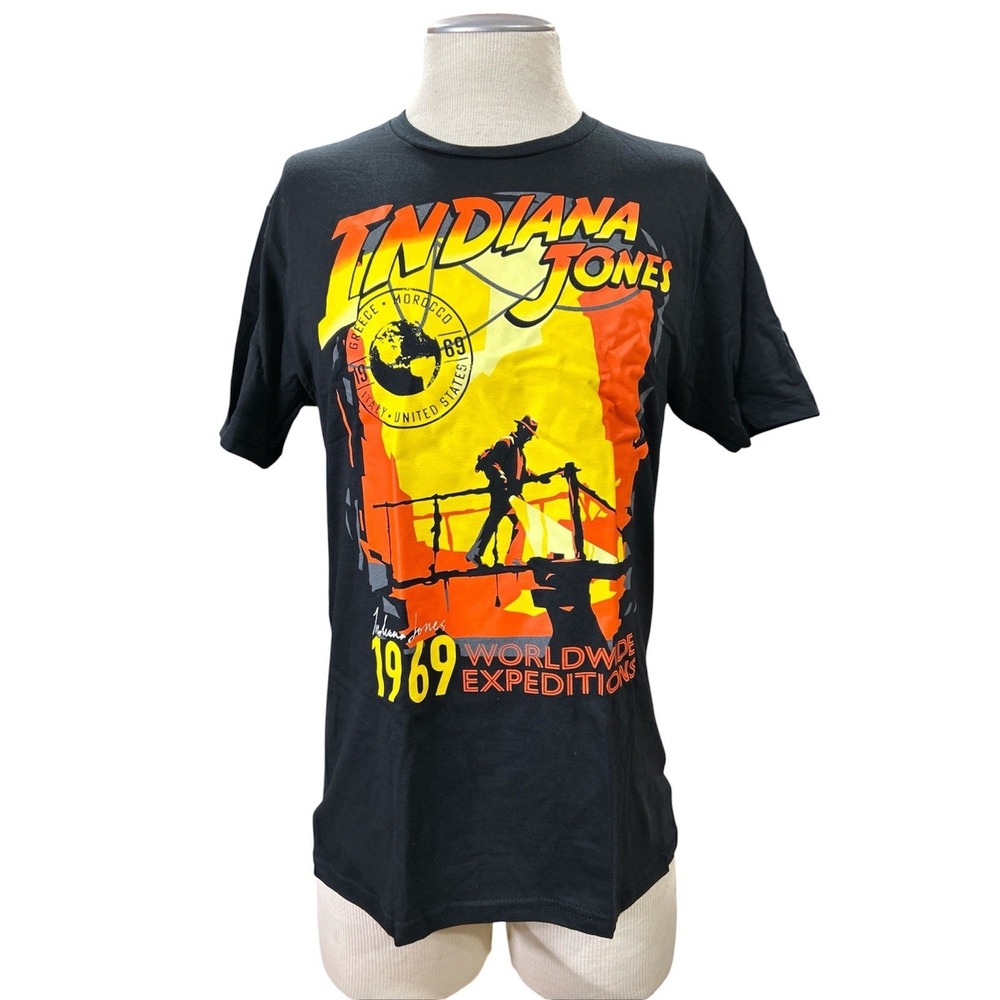 Indiana Jones Mens Shirt 1969 WorldWide Expeditions Size M 38/40 Black